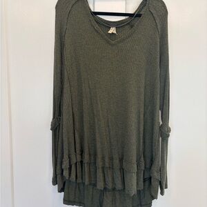 Free People Olive Green Long Sleeve Layered Tunic